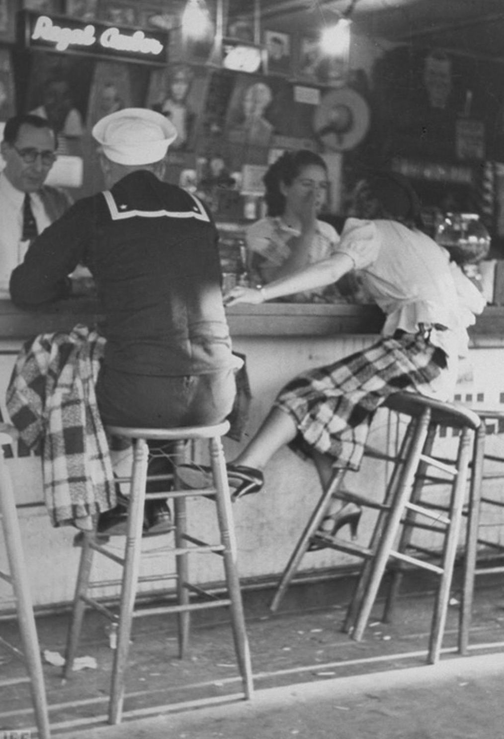 vintage woman on bar counter